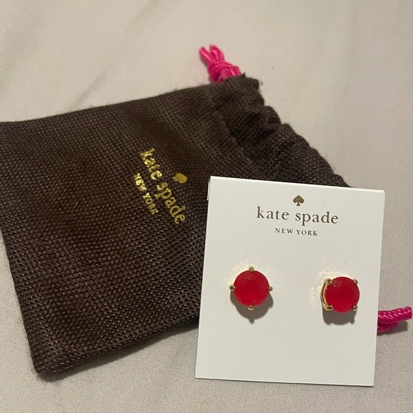 Kate Spade Stud Earrings with bag, NWT, gold/pink/red - Picture 2 of 7
